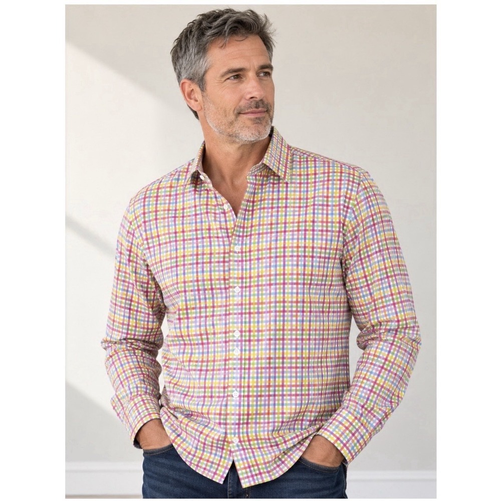 St Croix Made In Italy ~ Multicolor Long Sleeve Button Down Shirt ~ Mens LARGE